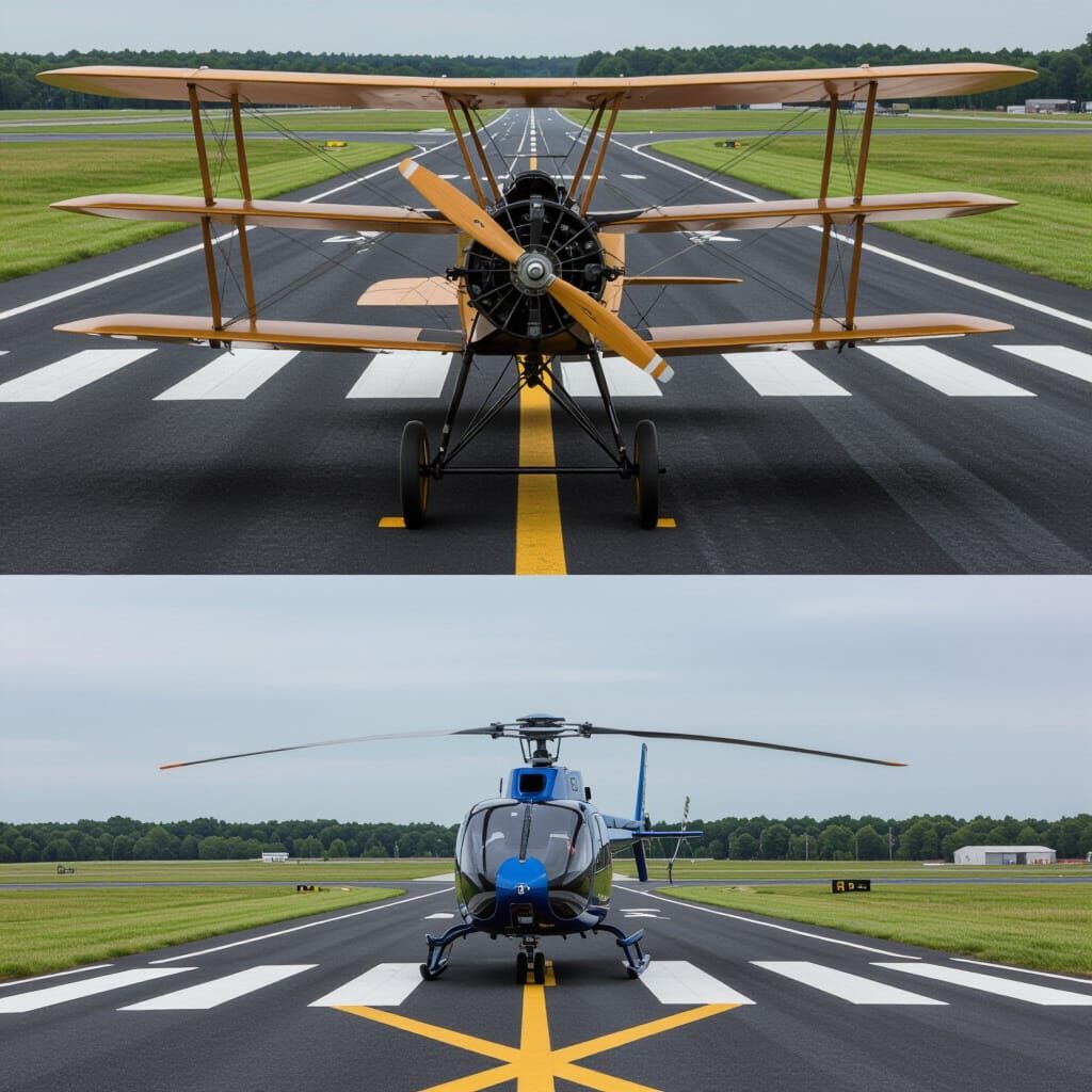 Wright Brothers Plane Meets Modern Helicopter on Runway