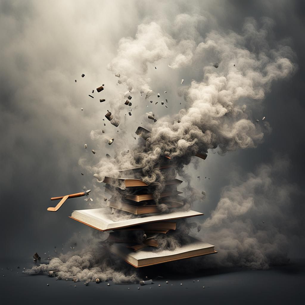 Abstract Books Disintegrating into Smoke: Digital Art