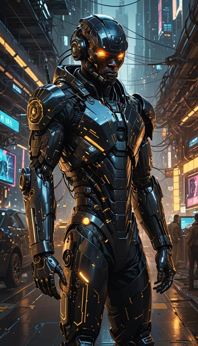 Cyberpunk Hero in Technological Suit