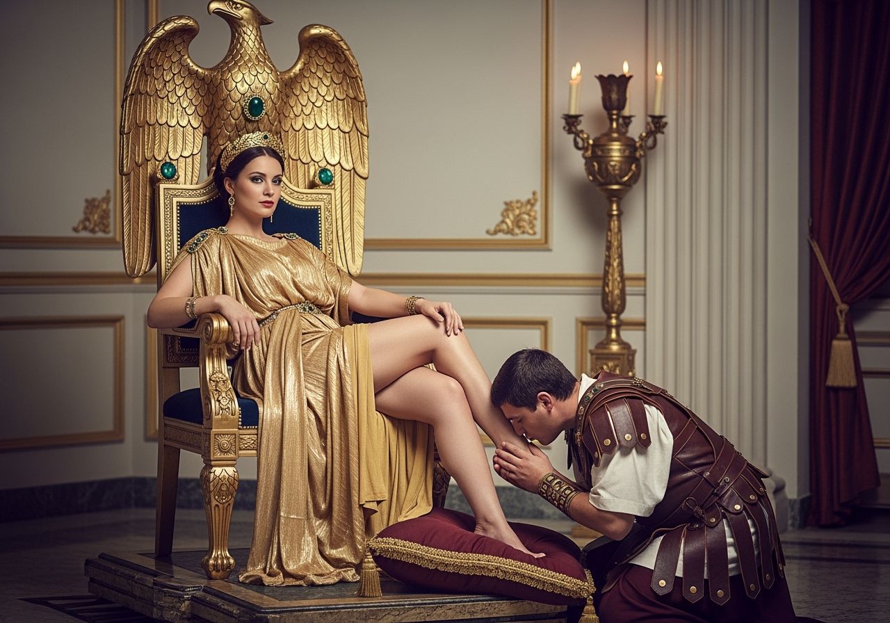 Roman Empress on Eagle Throne: Photorealistic Palace Scene