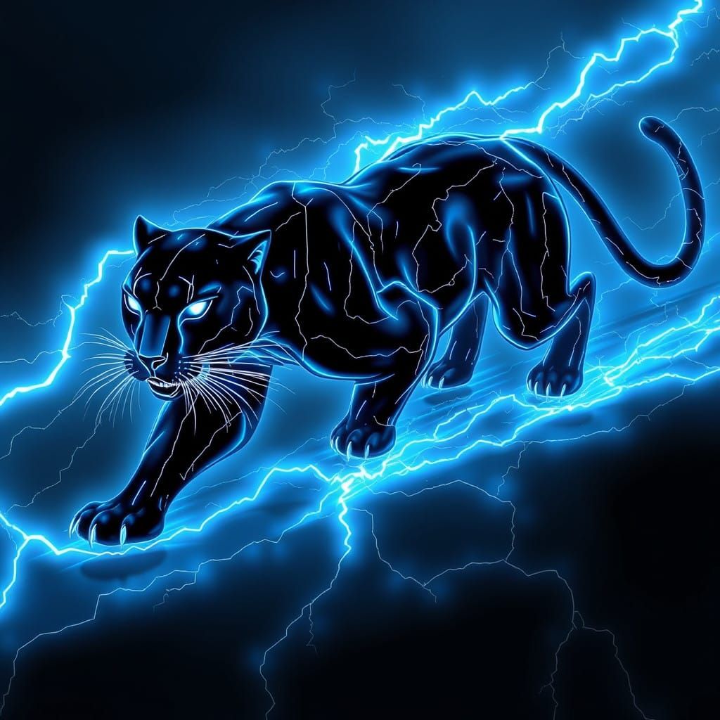 Cyberpunk Black Panther in Neon Light Trails