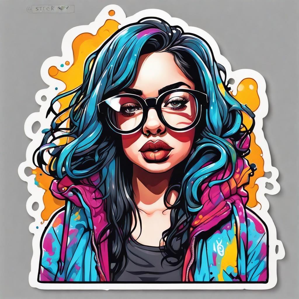 Curvy Girl with Glasses in Graffiti Street Art Style