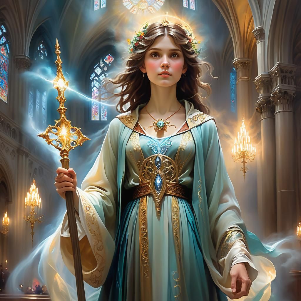 Mystical Figure in Cathedral, Renaissance Style