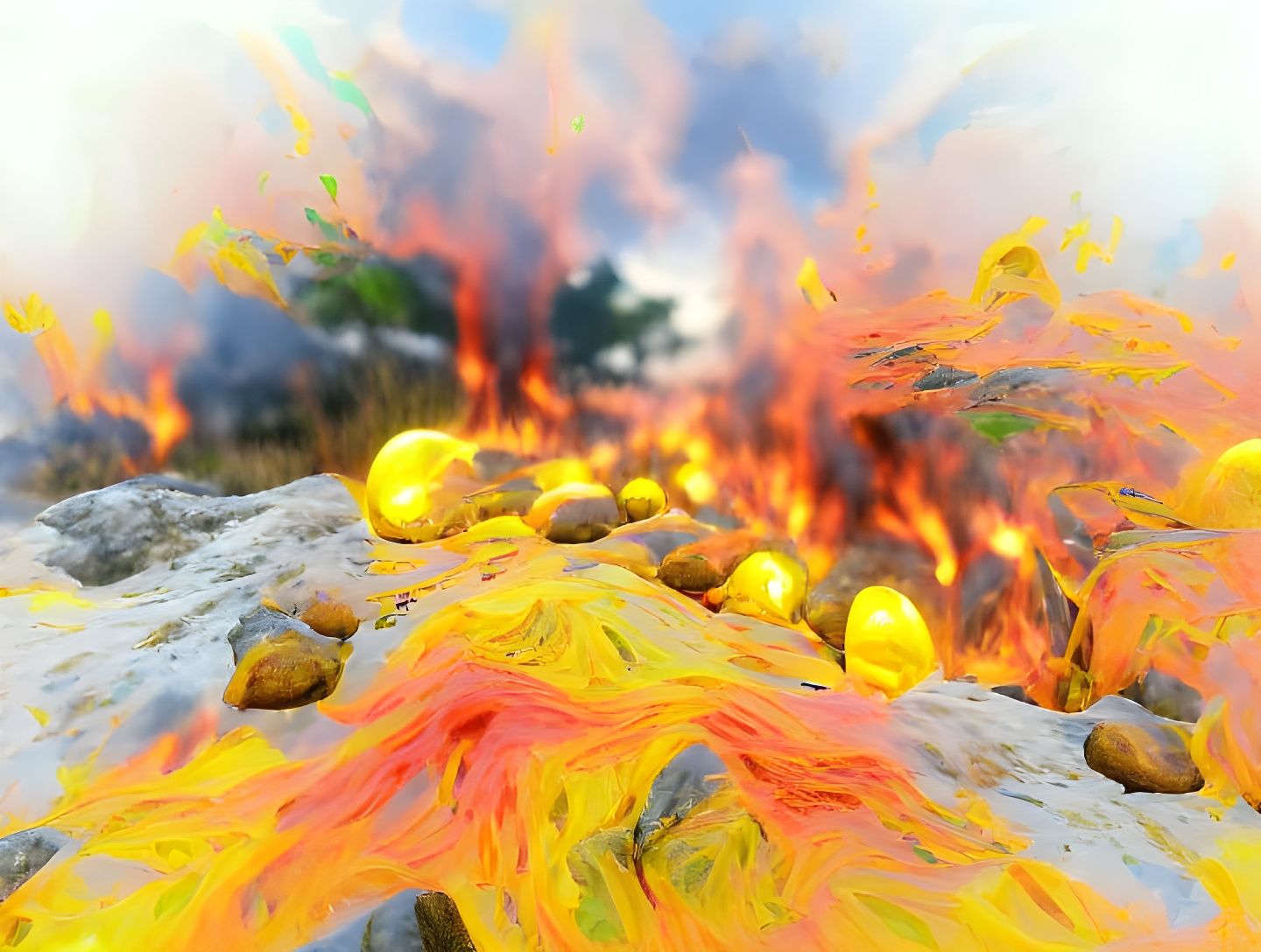 Acid Mountain Ablaze: Hyperrealistic Fire Effects