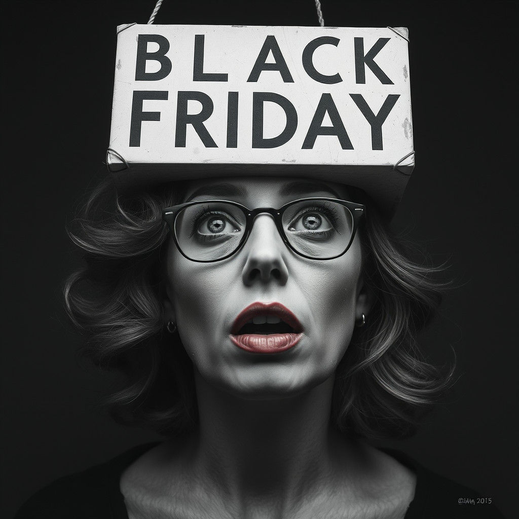 surrealism black friday overwhelmed woman