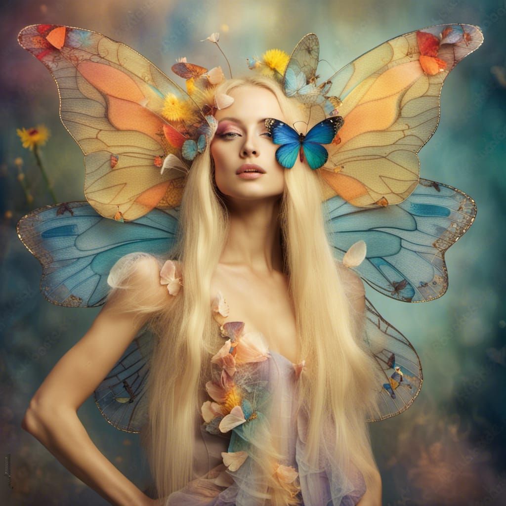Fairy with Butterfly Wings in Surrealist Dreamscape