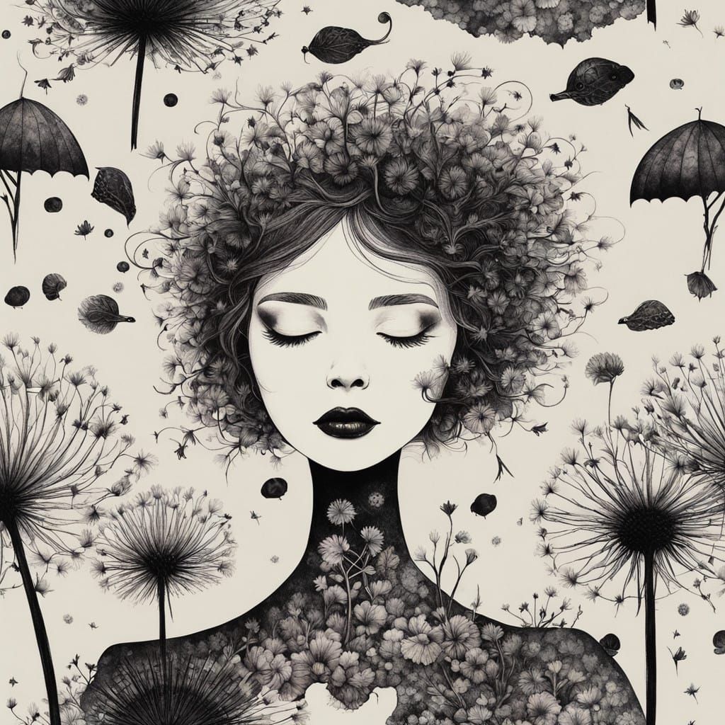 Mysterious Dandelion Queen in Whimsical Dreamscape, Making W...