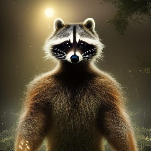 Raccoon with Halo: Epic Digital Matte Painting