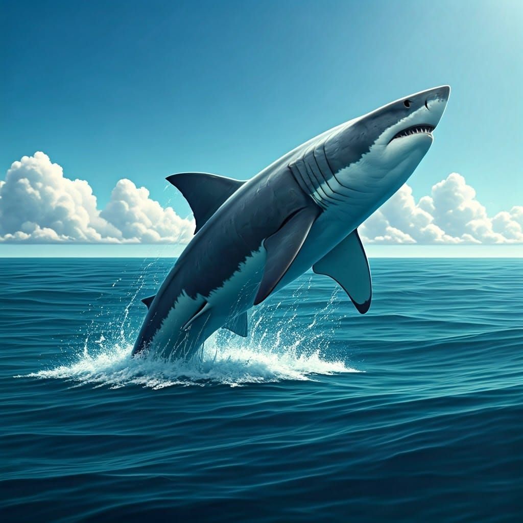 Megalodon Shark Breaks Surface in Turquoise Waters