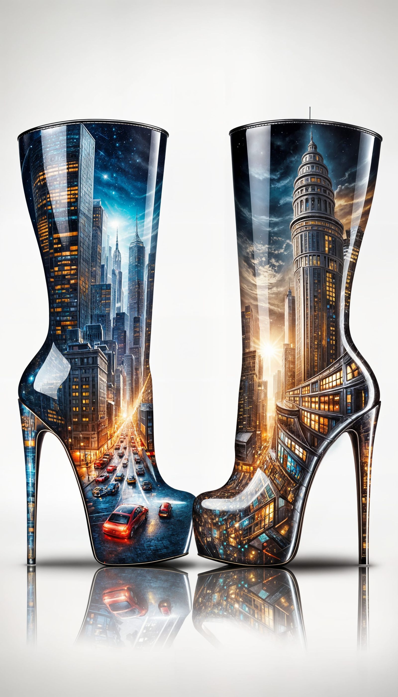 Cityscape Boots: Surreal High Fashion Footwear