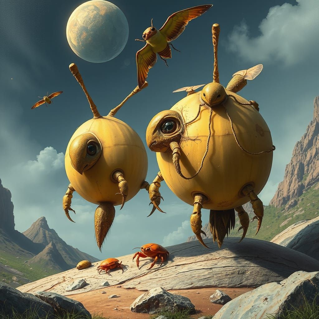 Alien Coconut Creatures on an Exoplanet, Xenobiology Art