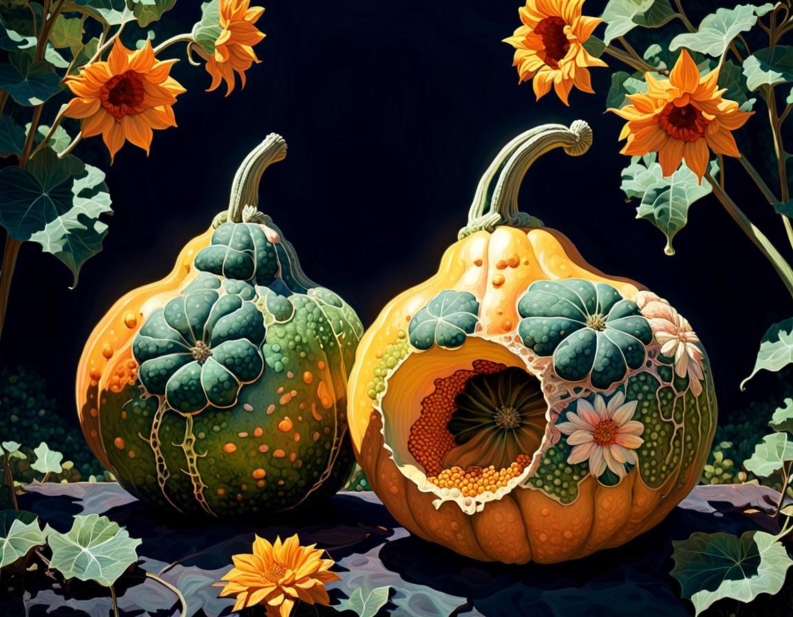 Gourd Double Exposure in Neo-Impressionist Style