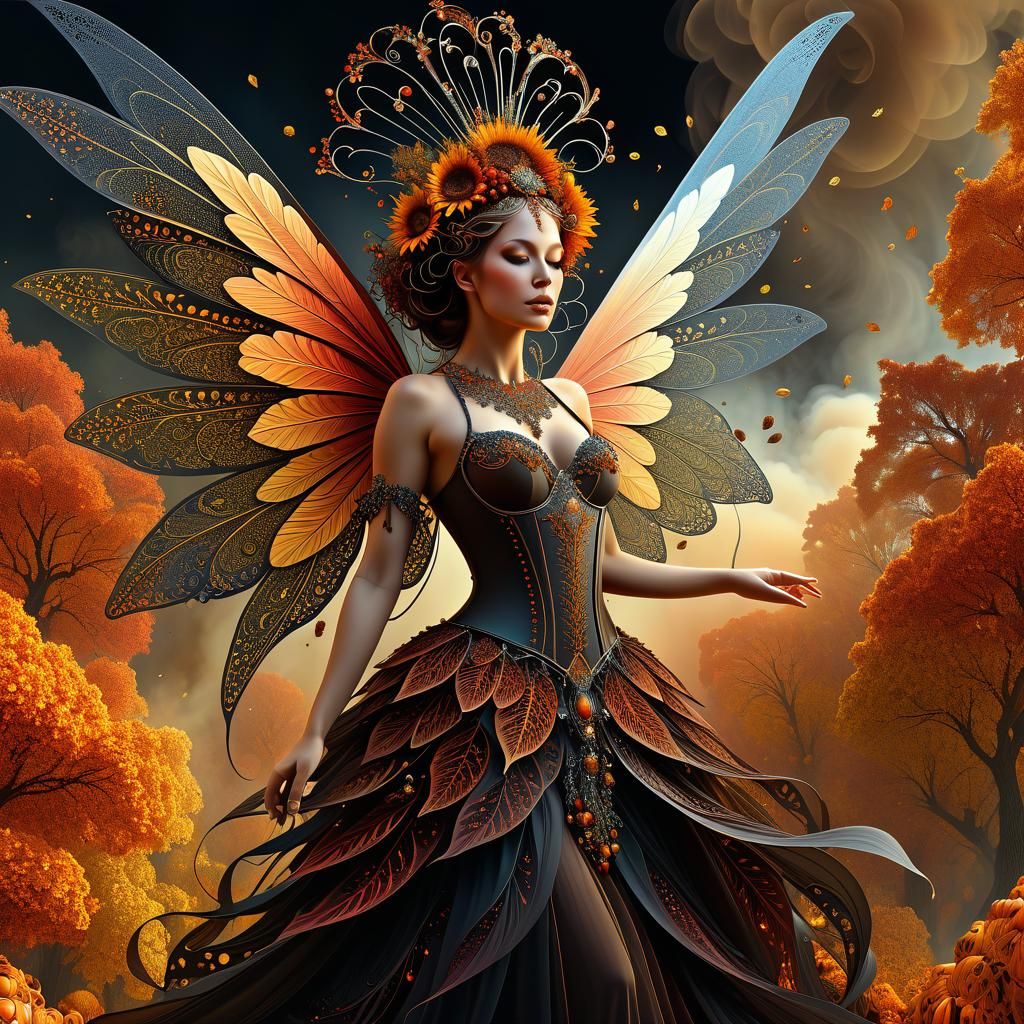 Autumn Harvest Fairy in Gothic Kinetic Art