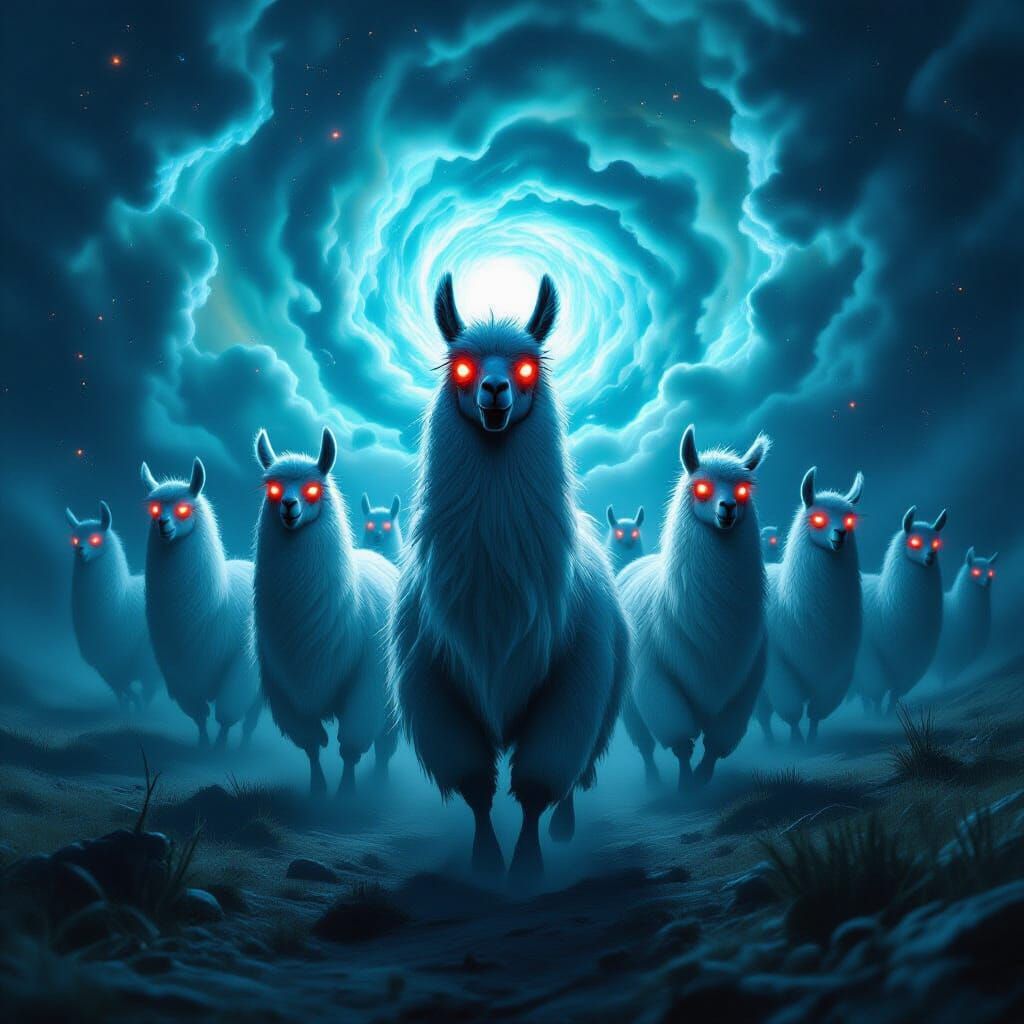 Bioluminescent Alien Llamas Emerge from Cosmic Nebula