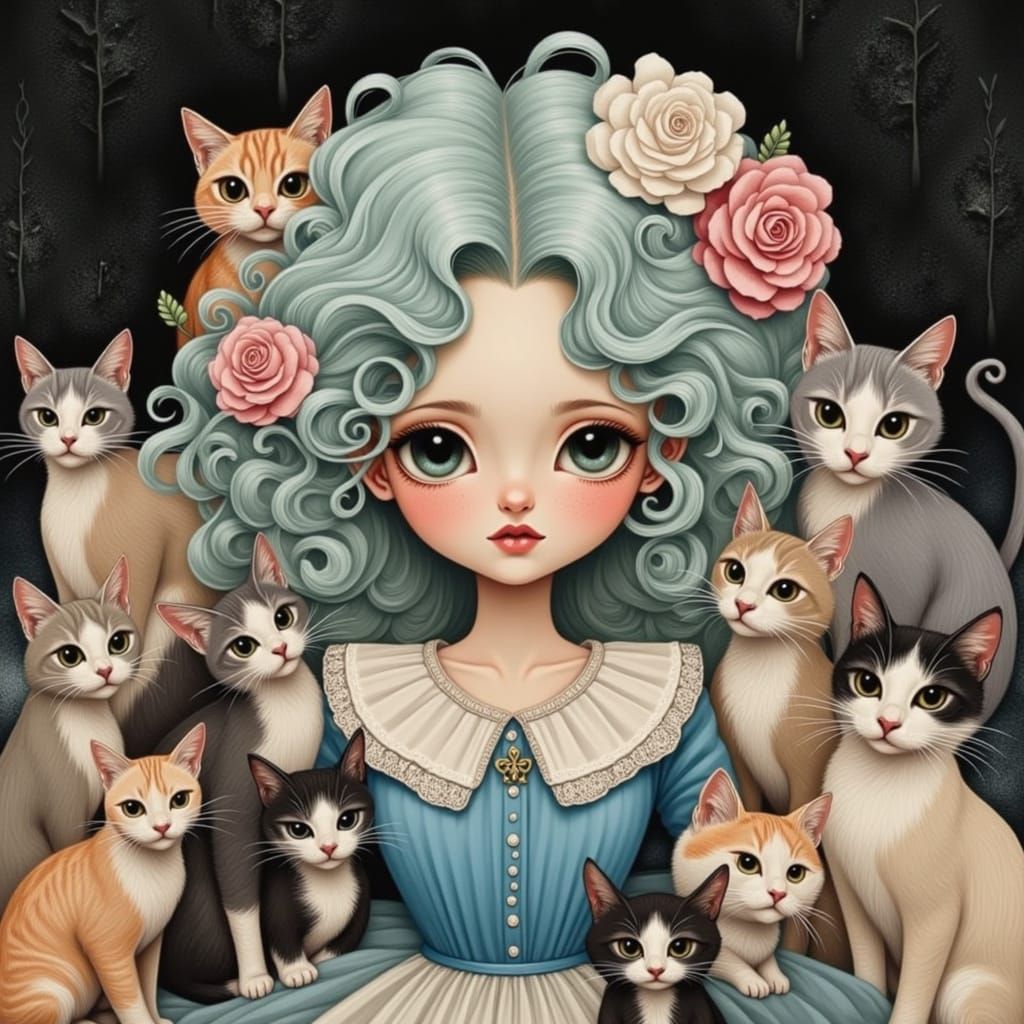 Surreal Portrait of Young Woman in Whimsical Dreamlike Scene