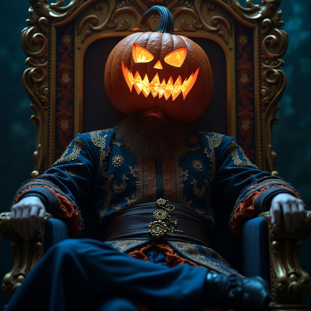 Medieval Pumpkin King in Cinematic Lighting