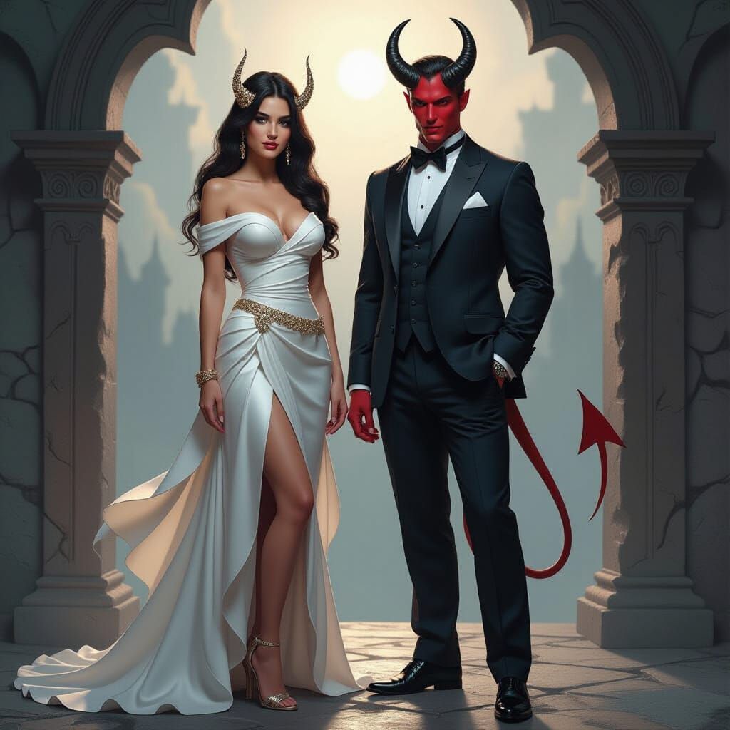 Goddess and Devil in a Mystical, Cinematic Style