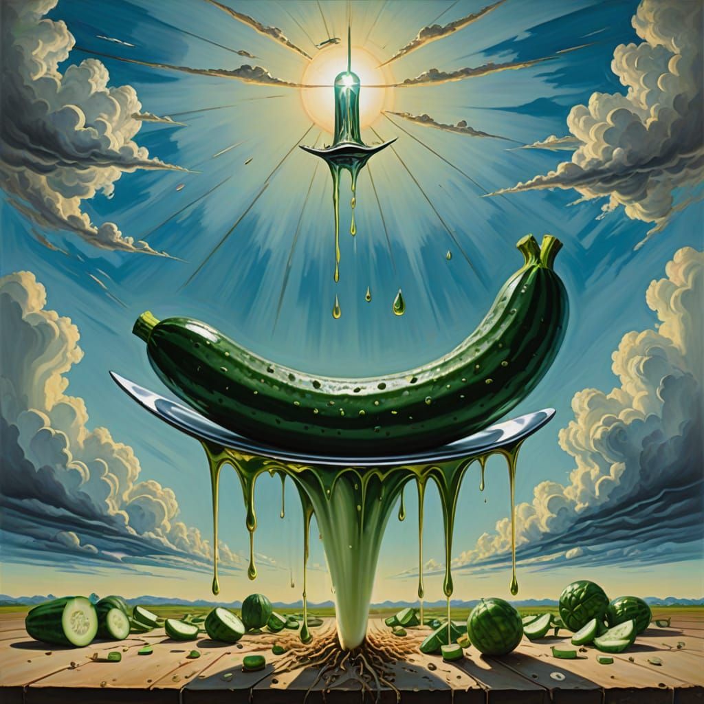 Surreal Cucumber Dissection Under Endless Sky