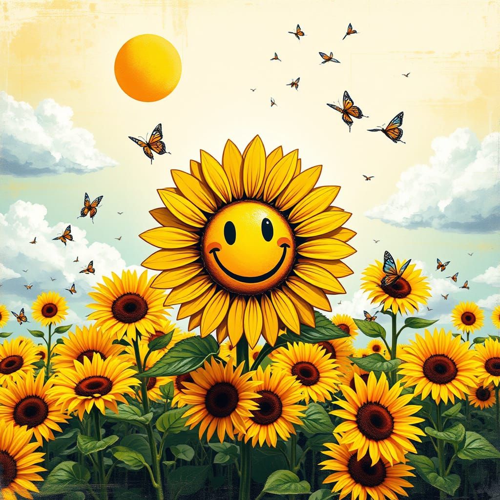 Vibrant Graffiti Sunflower Field