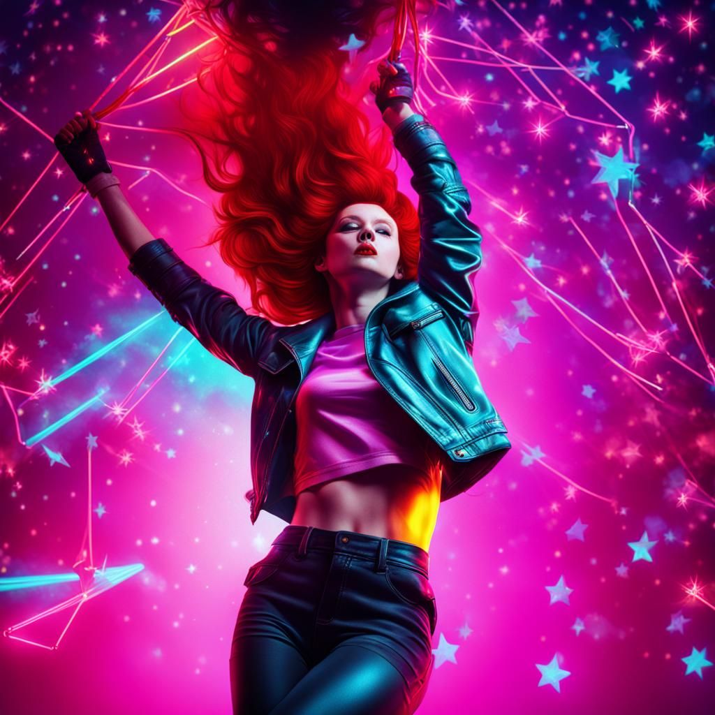 Woman with Red Hair in Synthwave Neon Art