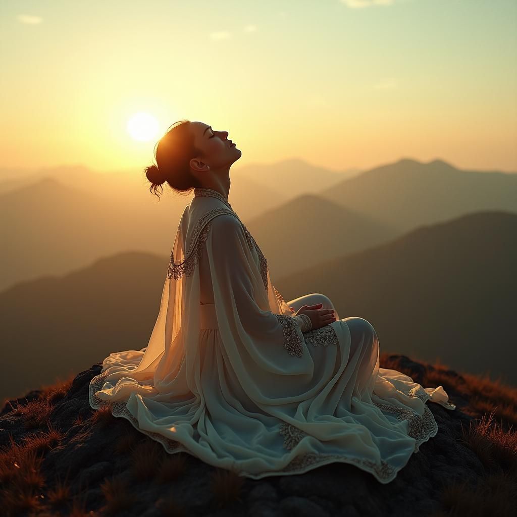Meditating Figure Amidst Breathtaking Mountain Vista