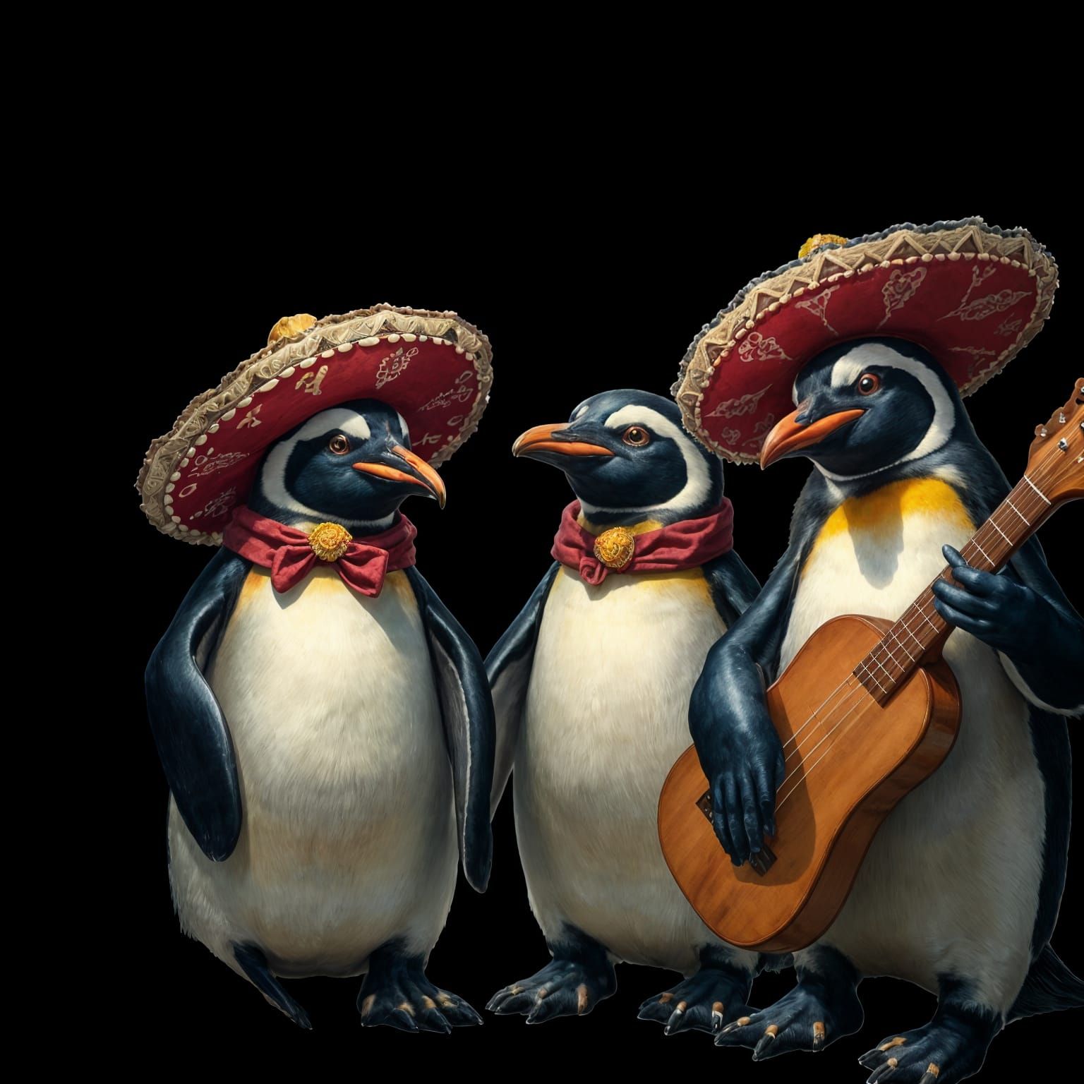 Penguin Mariachi Band in Rockwell Style