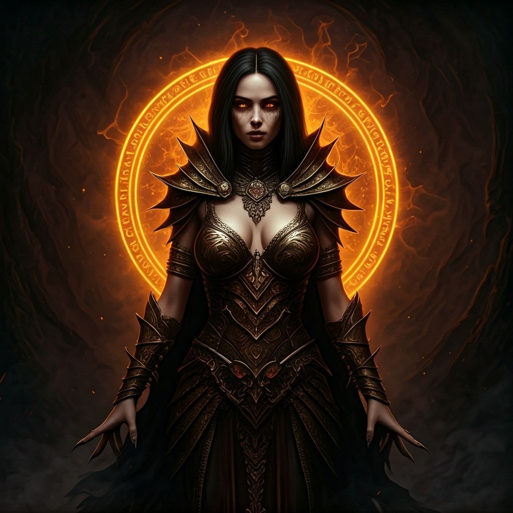 Powerful Dark Sorceress in Fantasy Setting