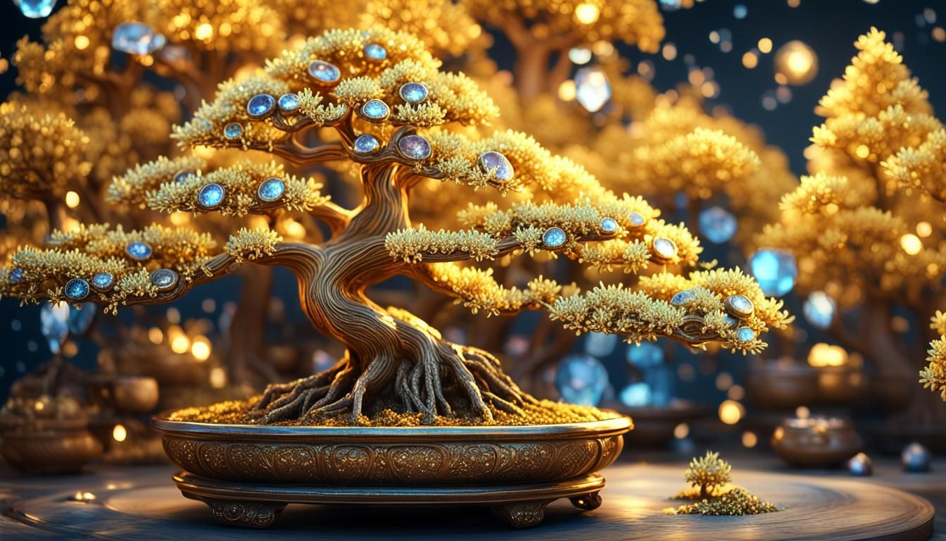 Gold Bonsai Tree with Gems and Fairy Dust