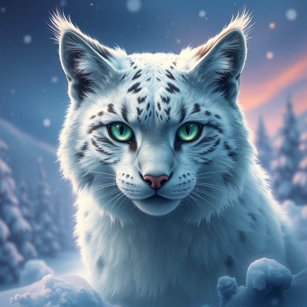 Majestic Snow Cat in Winter Wonderland