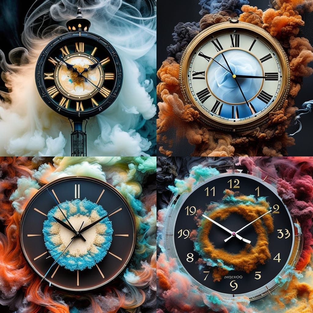 Smoky Clock Face in Mixed Media Style