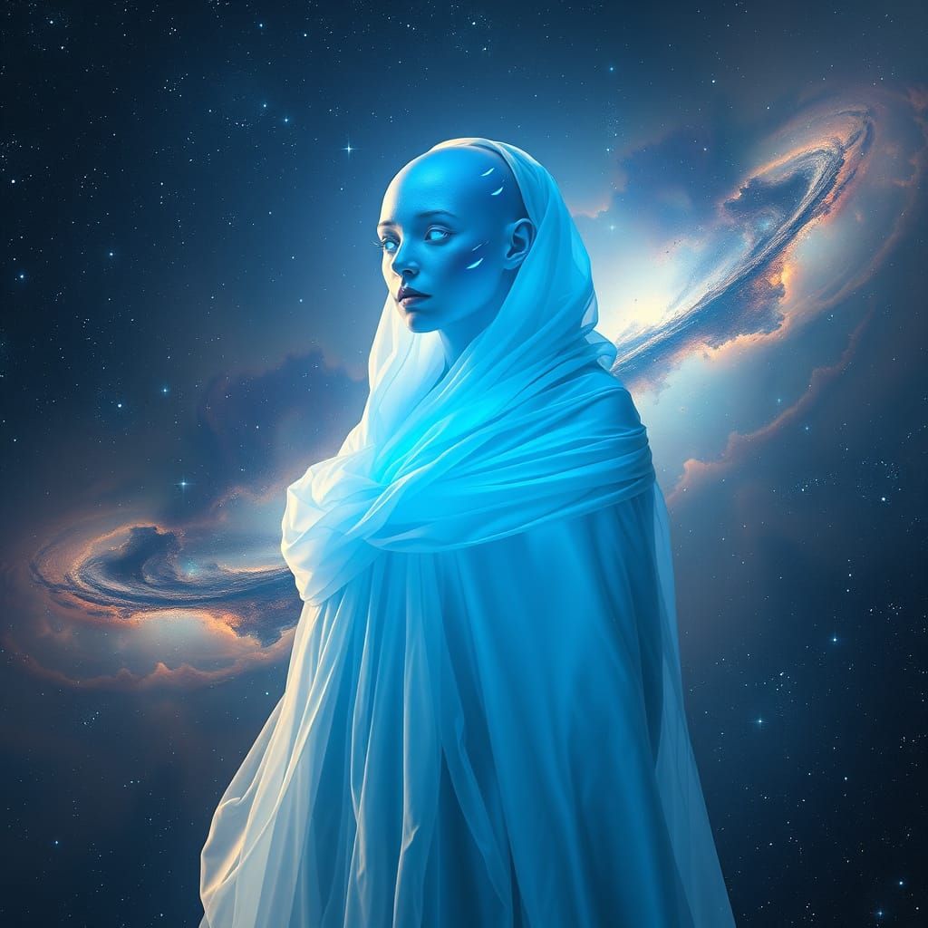 Ethereal Cosmic Being in Iridescent Hues