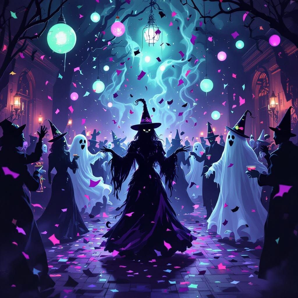 Spooky New Year's Eve Ghost Party in Dark Fantasy Style