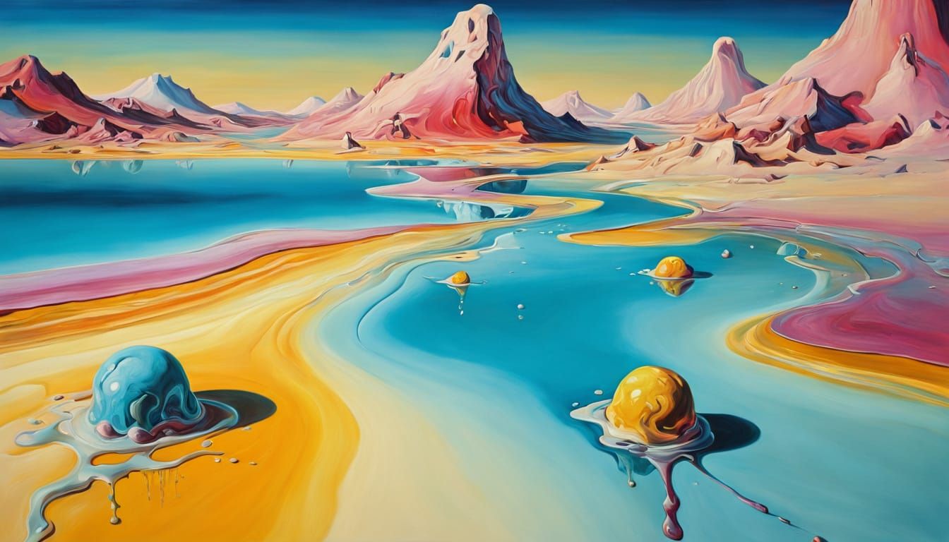Vibrant Jelly Landscape with Melting Ice Cream in Dreamlike ...