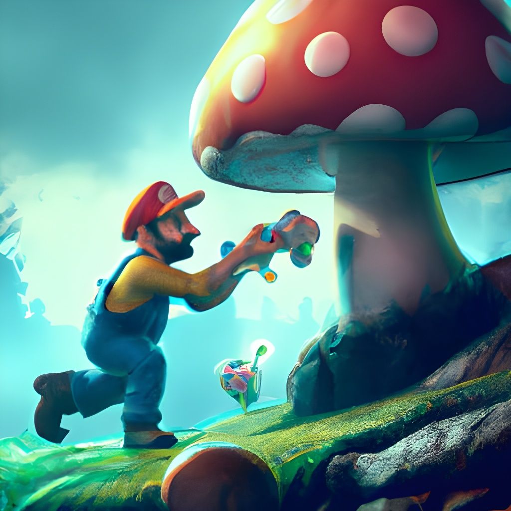 Creepy Mario Eats a Mushroom, Digital Art