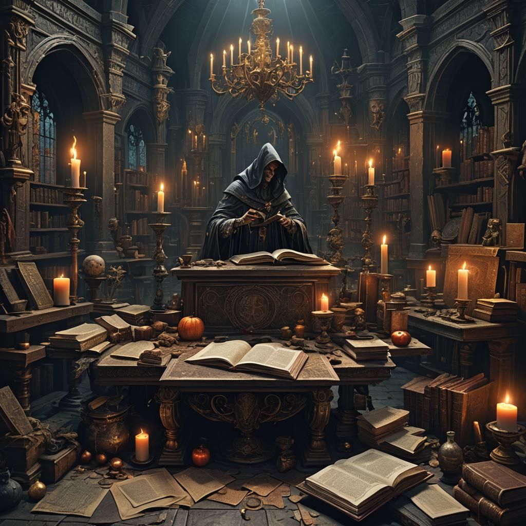 Witches Reading Malleus Maleficarum: Dark Fantasy Art