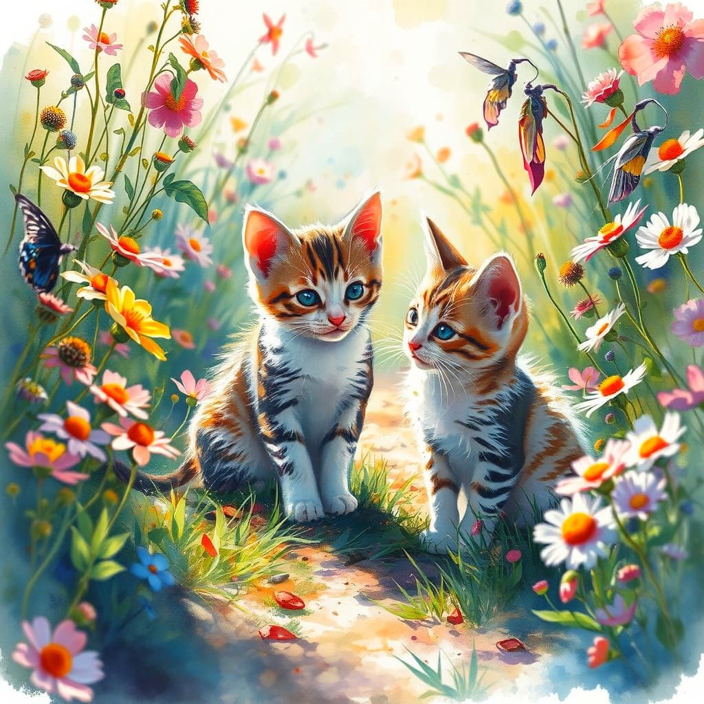 Playful Kittens in a Sunlit Garden Path