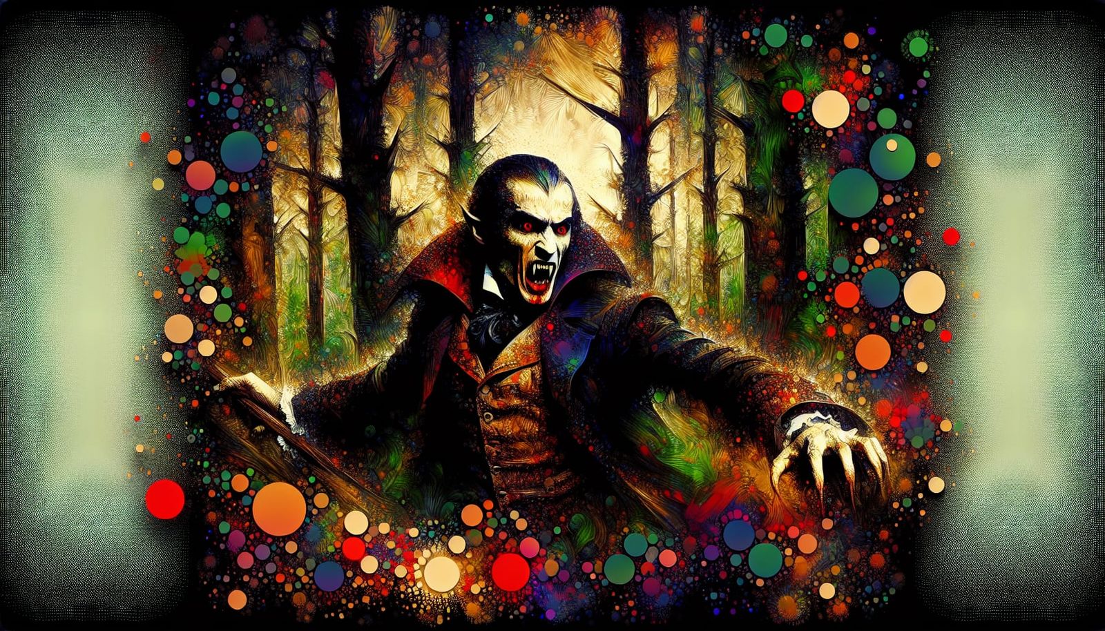 Terrifying Vampire in Forest: Inkblot and Oil Painting
