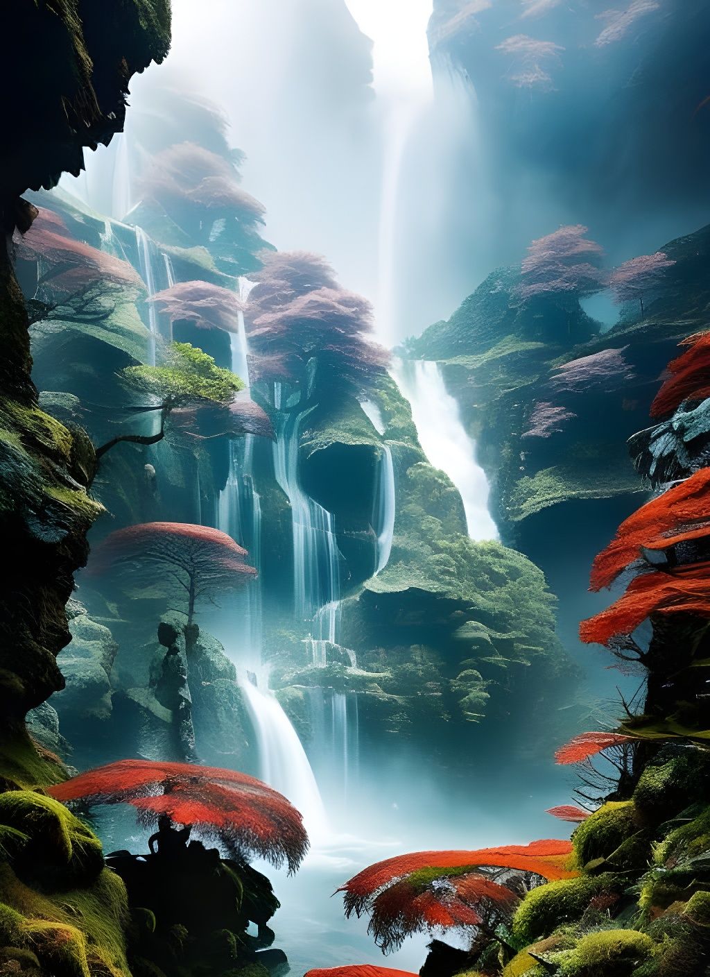 Epic Waterfall Landscape in Hyperdetailed Style