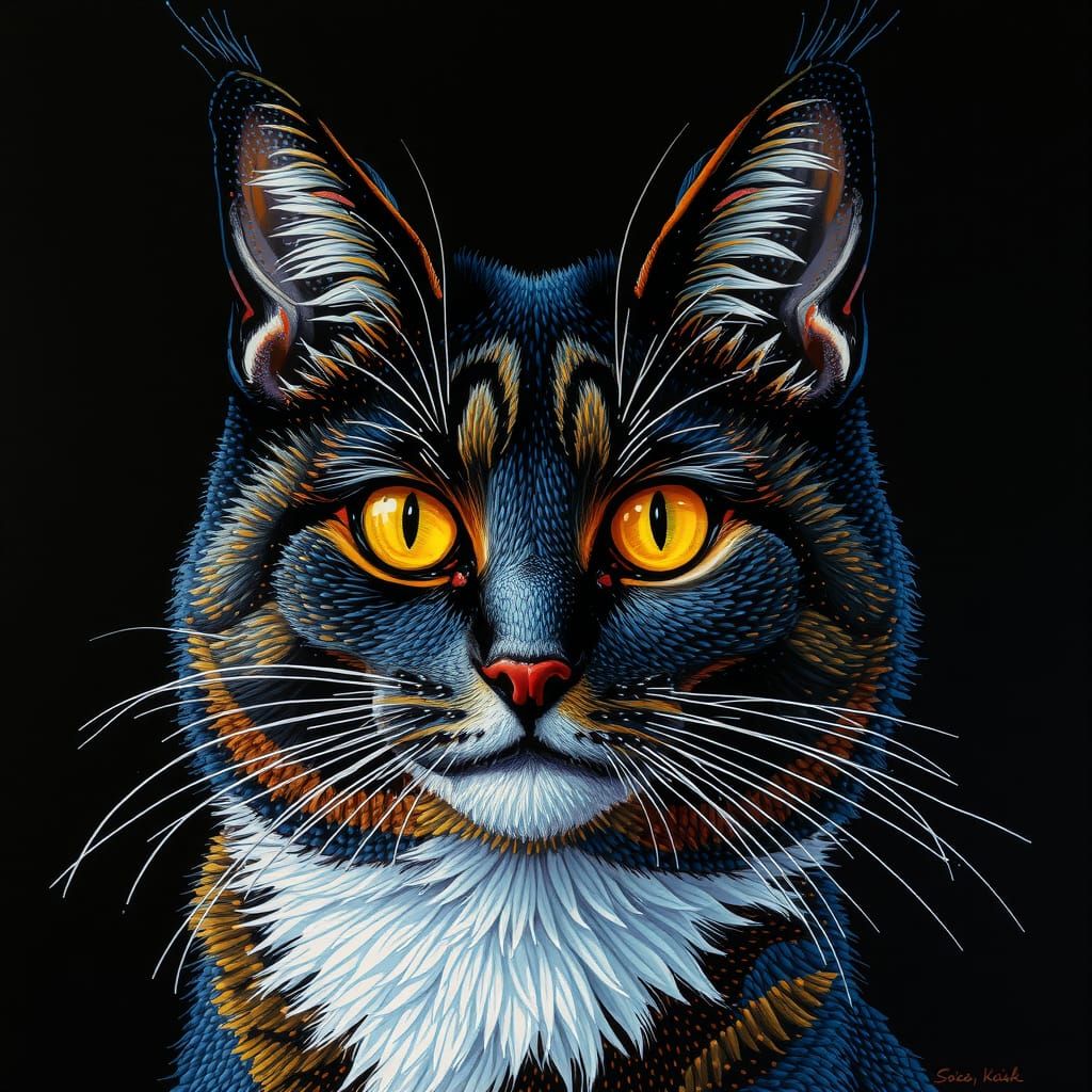 Pointillist Portrait of a Persian Alley Cat