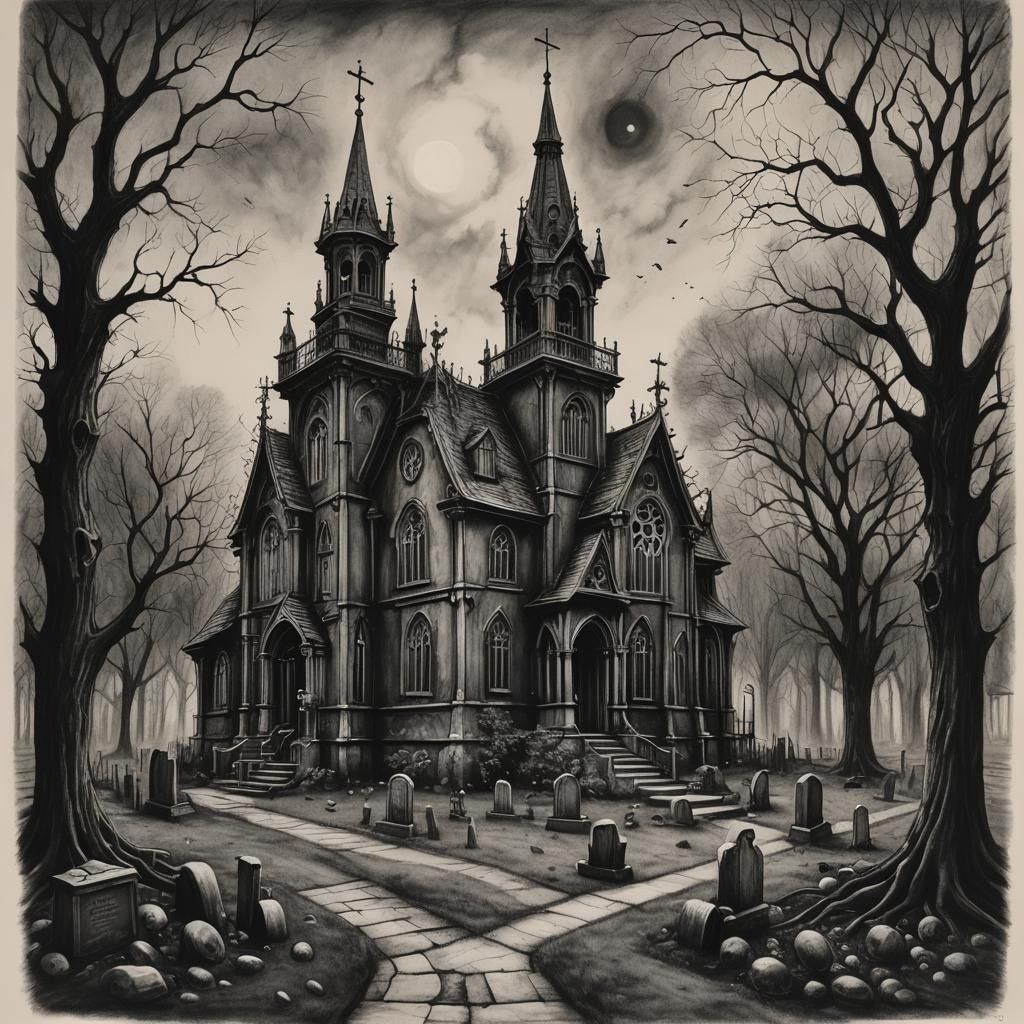 Dark Academia: Graves and Church in Charcoal