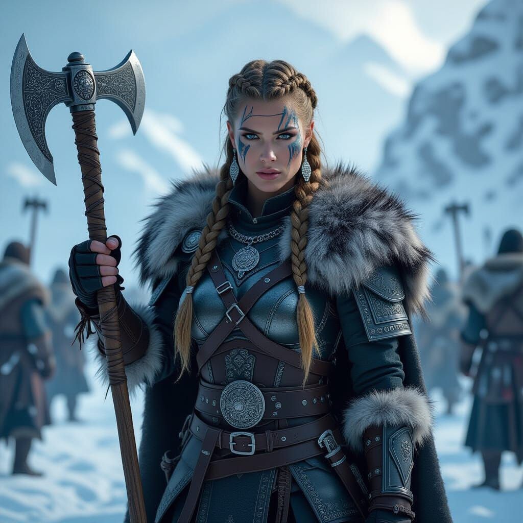 Viking Warrior on Battlefield in Hyperrealistic Art Nouveau ...