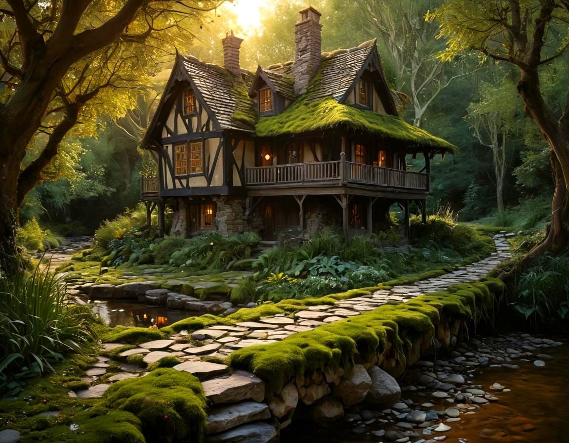 Dark Fantasy Forest Cottage in Gothic Style