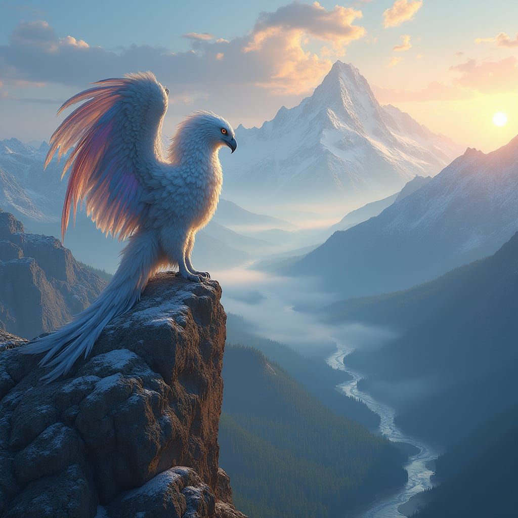 Griffin Perched Atop Mountain Peak