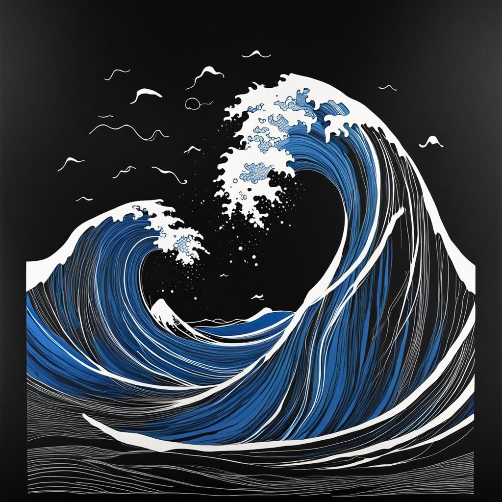 Minimalist Ink Drawing of Hurricane Tsunami