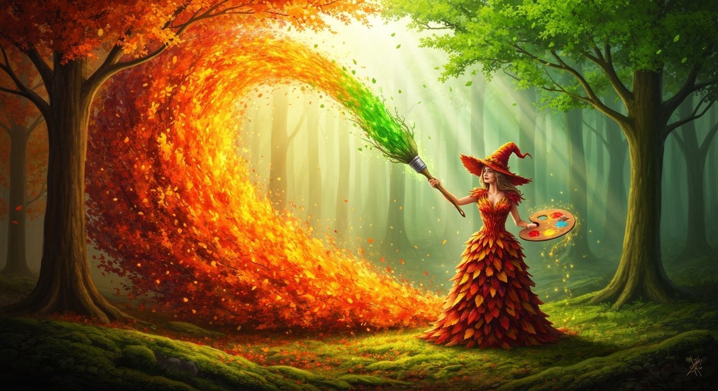 Ethereal Witch Paints Autumn Forest