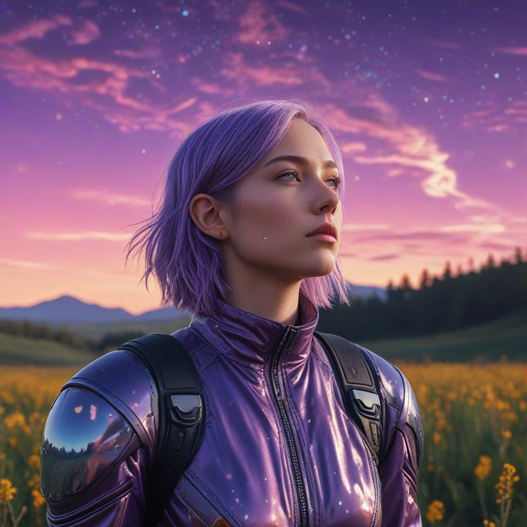 Woman with Neon Hair on Alien Planet in Sci-Fi Style