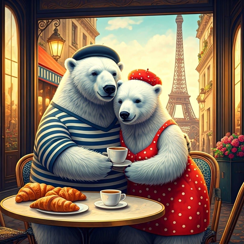 Polar Bear Couple in Paris: Fantasy Matte Painting