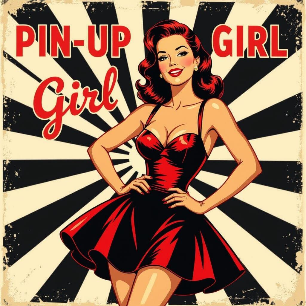Elegant Pin-up Girl Logo in Red and Black
