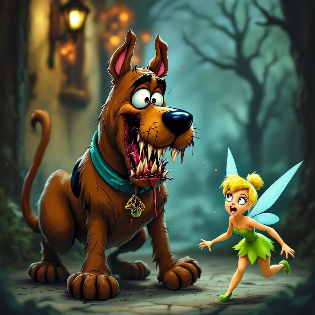 Rabid Scooby Doo Chasing Terrified Tinkerbell