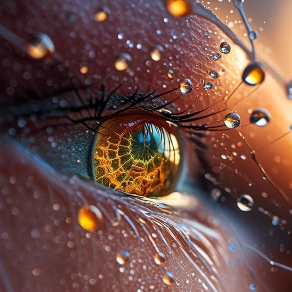 Spider Web Close-Up with Sunlit Dewdrops
